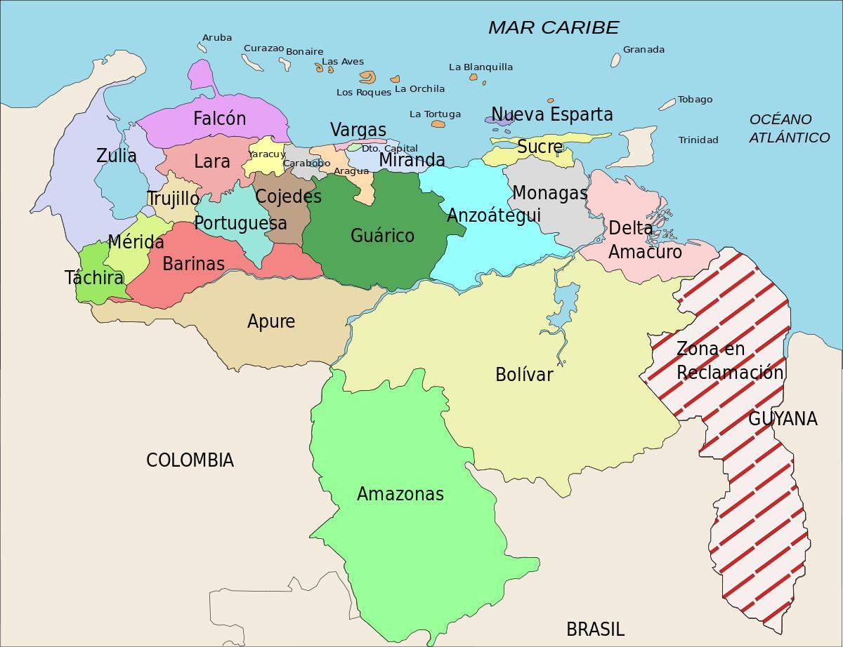 नक्शा वेनेजुएला के राज्यों