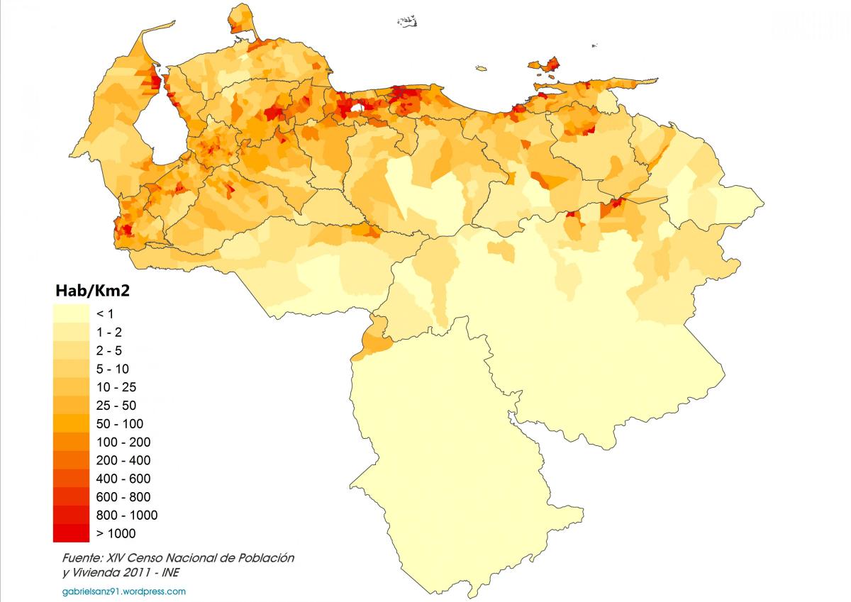 वेनेजुएला जनसंख्या घनत्व नक्शा