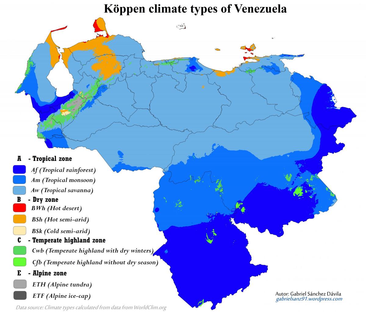 नक्शा वेनेजुएला की जलवायु