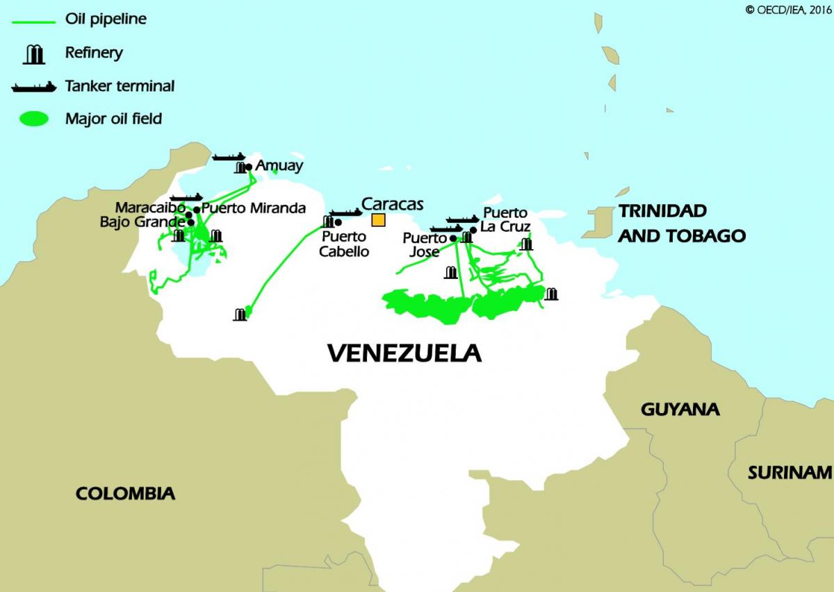 वेनेजुएला के तेल भंडार का नक्शा