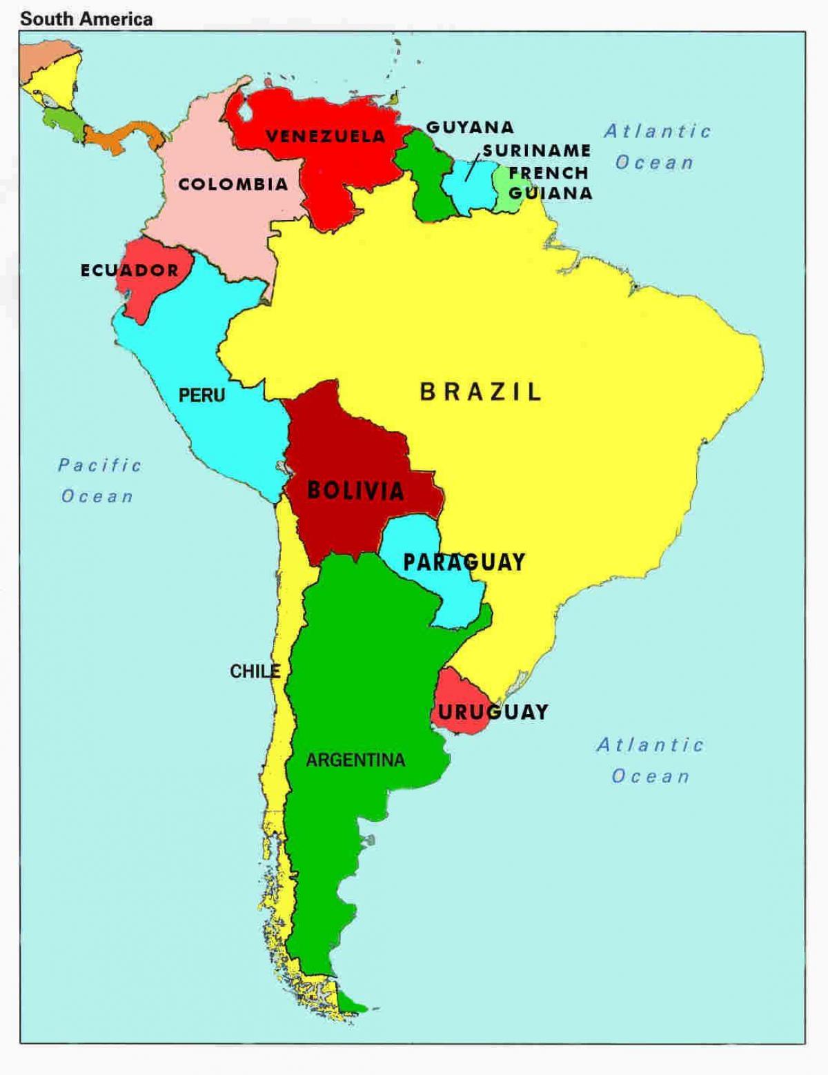 नक्शे के वेनेजुएला और आसपास के देशों