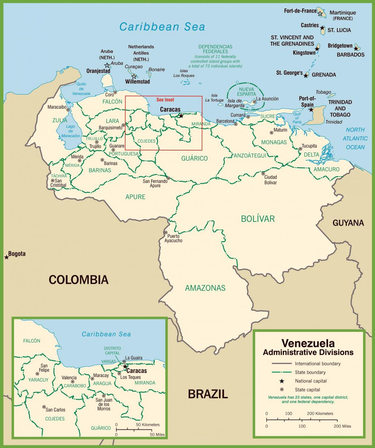 नक्शा वेनेजुएला के राजनीतिक