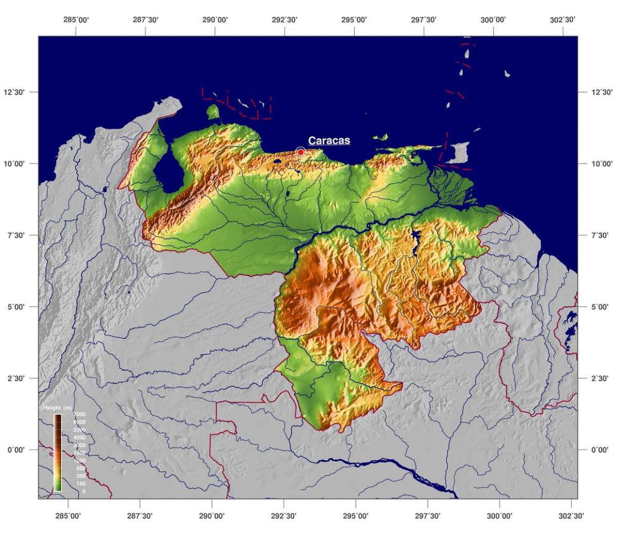 नक्शे के भौतिक नक्शे की वेनेजुएला